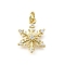 Brass Micro Pave Clear Cubic Zirconia Charms, Snowflake Charms, Lead Free & Cadmium Free, Rack Plating, Long-Lasting Plated, with Jump Ring, Real 18K Gold Plated, 13.5x10x2.5mm, Hole: 2mm