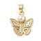 Brass & Shell & Clear Cubic Zirconia Pendants, Cadmium Free & Lead Free, with ABS Plastic Pearl, Butterfly, Real 18K Gold Plated, 18x16.5x6mm, Hole: 3.5x4mm