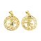 Brass Micro Pave Cubic Zirconia Pendants, Cadmium Free & Lead Free, Flat Round with Boy & Heart Charms, Golden, Dark Blue, 24.5x21.5x2.5mm, Hole: 4.5x3mm