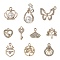 10Pcs 10 Style UV Plating Alloy Pendants, with Crystal Rhinestone and ABS Plastic Imitation Pearl, Skeleton Key & Heart & Tree & Fishtail & Crown & Shell Charms, Golden, 14.5~27x8.5~19x2~18.5mm, Hole: 1.5~2.5mm, 1Pc/style