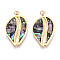 304 Stainless Steel Pave Natural Paua Shell Pendants, Shell Shaped Charms with Jump Rings, Real 18K Gold Plated, Ion Plating(IP), 28x17x3mm, Hole: 2.5mm