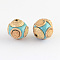 Round Handmade Indonesia Beads, with Alloy Cores, Golden, Pale Turquoise, 14~16x14~16mm, Hole: 1.5mm