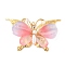 304 Stainless Steel Glass Big Pendants, Butterfly Charm, with ABS Imitation Pearl, Real 18K Gold Plated, Hot Pink, 30x51.5x7.5mm, Hole: 2mm