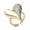 Brass Micro Pave Cubic Zirconia Cuff Rings for Women, Long-Lasting Plated, Cadmium Free & Lead Free, Heart, Real 18K Gold Plated, 28x24mm
