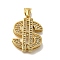 Ion Plating(IP) 304 Stainless Steel Rhinestone Pendants, Dollar Sign Charm, Golden, 32x26x7.5mm, Hole: 7.5x4mm