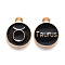 Alloy Enamel Pendants, Cadmium Free & Lead Free, Flat Round with Constellation, Light Gold, Black, Taurus, 15x12x2mm, Hole: 1.5mm