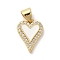 Brass Micro Pave Clear Cubic Zirconia Pendants, with Enamel, Heart Charm, Real 14K Gold Plated, 14.5x10x2mm, Hole: 4.5x3.5mm