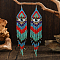 Bohemian Style Tassel Dangle Earrings, with Eye Pattern and Glass Beads, Platinum, Blue, 145x32mm