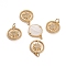 Brass Micro Pave Clear Cubic Zirconia Pendants, with Shell and Jump Rings, Flat Round with Star, Golden, 17.5x15.5x2.5mm, Hole: 3.5mm