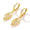 Chic Mini Leaf Brass Hoop Earrings, with Clear Cubic Zirconia, Golden, 31x8mm