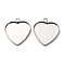 304 Stainless Steel Pendant Cabochon Settings, Heart, Stainless Steel Color, Tray: 20.5x21mm, 24.5x21x2mm, Hole: 1.8mm