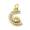 Moon Theme Brass Micro Pave Clear Cubic Zirconia Charms, with Jump Ring, Cadmium Free & Nickel Free & Lead Free, Real 18K Gold Plated, Sun, 14x9x3mm, Hole: 3mm