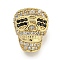 Brass Micro Pave Black Cubic Zirconia Beads, Cadmium Free & Nickel Free & Lead Free, Skull, Real 18K Gold Plated, 14x10.5x8mm, Hole: 1.8mm