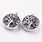 Natural Black Agate Pendants, with Platinum Tone Brass Findings, Flat Round with Tree of Life, 31.5x28x11.5mm, Hole: 5x7mm