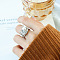 Flower Stainless Steel Open Cuff Rings, with Natural Freshwater Pearl, Stainless Steel Color, 15mm,US Size 7(17.3mm)