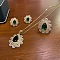Teardrop 201 Stainless Steel Rhinestone Pendant Necklace & Stud Earring & Rings Sets, Fern Green, 450mm & 30mm & 15~22mm