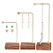 3Pcs 3 Sizes Alloy Jewelry Display Stands with Wood Base, for Earrings Bracelets Necklaces Display, Golden, 1.2x7.4x12.8~20.8cm, 1pc/size