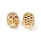 Brass Micro Pave Cubic Zirconia Beads, Cadmium Free & Nickel Free & Lead Free, Skull, Real 18K Gold Plated, 12x9.5x12.5mm, Hole: 3mm