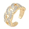 Curb Chain Shape Brass Micro Pave Clear Cubic Zirconia Open Cuff Ring for Women, Cadmium Free & Lead Free, Real 18K Gold Plated, Adjustable