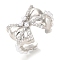 Rack Plating Brass Micro Pave Cubic Zirconia Cuff Rings, with Plastic Pearls, Long-Lasting Plated, Lead Free & Cadmium Free, Bowknot, Platinum, Adjustable