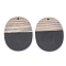Resin & Wenge Wood Pendants, Oval, Black, 44.5x34.5~35.5x3~4mm, Hole: 2mm