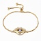 Adjustable Brass Micro Pave Cubic Zirconia Slider Bracelets, Bolo Bracelets, with Enamel, Evil Eye, Golden, 10-5/8 inch(270mm), 1.2mm