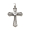 Brass Micro Pave Cubic Zirconia Pendants, Long-Lasting Plated, Corss, Platinum, 35.5x24.5x4.5mm, Hole: 4.5x2.5mm