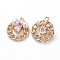 Brass Micro Pave Cubic Zirconia Pendants, Curb Chain Pendants, with Acrylic Imitation Pearl, Flat Round with Teardrop, Real 18K Gold Plated, 17.7x14.8x5.8mm, Hole: 1.2mm