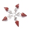 Natural Red Jasper Pendants, with Platinum Brass Snap on Bails, Votex/Om Symbol/Tree of Life/Flower of Life/Star of David, Cone Pendulum, 48mm, Hole: 8mm