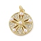 Brass Micro Pave Clear Cubic Zirconia Pendants, Sand Dollar Charms, with ABS Imitation Pearl, Real 18K Gold Plated, Flat Round, Cadmium Free & Lead Free, 15.5x13.5x3.5mm, Hole: 1.6mm