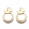 Brass Micro Pave Clear Cubic Zirconia Pendants, with Natural Shell, Nickel Free, Flat Round with Horse, Real 18K Gold Plated, 17.5x12x3mm, Hole: 1mm