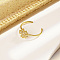 Stainless Steel with Rhinestone Adjustable Open Cuff Rings for Women, Flower, Real 18K Gold Plated