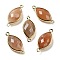 Natural Sunstone Faceted Connector Charms, Rack Plating Brass Horse Eye Links, Golden, 25x11.5x5.5mm, Hole: 1.6mm