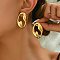 Geometric 201 Stainless Steel Stud Earrings for Women, Elegant and Versatile, Golden, Oval, 38x25mm
