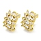 Brass Micro Pave Clear Cubic Zirconia Cuff Earrings, Leaf, for Women, Real 18K Gold Plated, 17x11.5mm