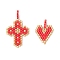 2Pcs 2 Styles Glass Seed Beaded Pendants, Heart & Cross, Red, 20~28.5x14~17.5x3.5mm, Hole: 2.5mm