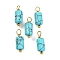 Synthetic Turquoise Cloumn Pendants, Geometric Charms with Golden Tone 304 Stainless Steel Loops, 17.5x6x6mm, Hole: 2mm