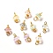 Crackle Glass Links Connectors, with Golden Brass Findings, Rondelle, Mixed Color, 13.5x8mm, Hole: 1.8mm and 2.8mm