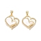 Brass Micro Pave Clear Cubic Zirconia Pendants, Cadmium Free & Lead Free, with Shell, Heart Charms, Real 18K Gold Plated, 23.5x20.5x3mm, Hole: 5x3.5mm