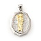 Brass Pendants, Cadmium Free & Lead Free, Oval with Saint Jude Pattern, Platinum & Golden, 27x18.5x3.5mm, Hole: 4.8x3.5mm