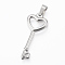 Tarnish Resistant 304 Stainless Steel Pendants, Key, Stainless Steel Color, 36x15x3mm, Hole: 7x3.5mm