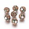 Handmade Indonesia Beads, with Rhinestone and Brass Findings, Round, Light Gold, Dark Slate Gray, 16.5~18.3x16x16.5mm, Hole: 1.8mm
