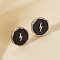Stylish 304 Stainless Steel Flat Round with Lightning Bolt Stud Earrings, Silver, 13x12mm