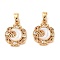 Brass Micro Pave Clear Cubic Zirconia Pendants, Cadmium Free & Nickel Free & Lead Free, with Shell, Flower with Moon, Real 18K Gold Plated, 15x12x3mm, Hole: 4.5x2.5mm