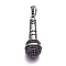 316 Surgical Stainless Steel Big Pendants, with Rhinestones, Microphone, Antique Silver, 40.5x12mm, Hole: 8x4.5mm