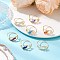 7Pcs Copper Wire Wrapped Gemstone Faceted Round Bead Finger Rings for Women, Golden, 9mm, Inner Diameter: 20mm