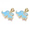 Brass Micro Pave Clear Cubic Zirconia Pendants, with Enamel, Nickel Free, Real 18K Gold Plated, Elephant, Deep Sky Blue, 13x21x2mm, Hole: 3x5mm