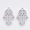 Tarnish Resistant 201 Stainless Steel Pendants, Laser Cut Pendants, Hamsa Hand/Hand of Fatima/Hand of Miriam, Stainless Steel Color, 21.5x13.5x1mm, Hole: 1.4mm