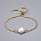 Brass Slider Bracelets, Bolo Bracelets, with Natural Baroque Pearl Keshi Pearl Beads, White, 9 inch(23cm), 1.3mm