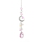 Glass Moon Hanging Suncatcher Pendant Decoration, Teardrop Crystal Ceiling Chandelier Ball Prism Pendants, with Alloy & Iron Findings, Hot Pink, 420~430mm